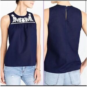 J.Crew | Linen Blend Embroidered Sleeveless Top
